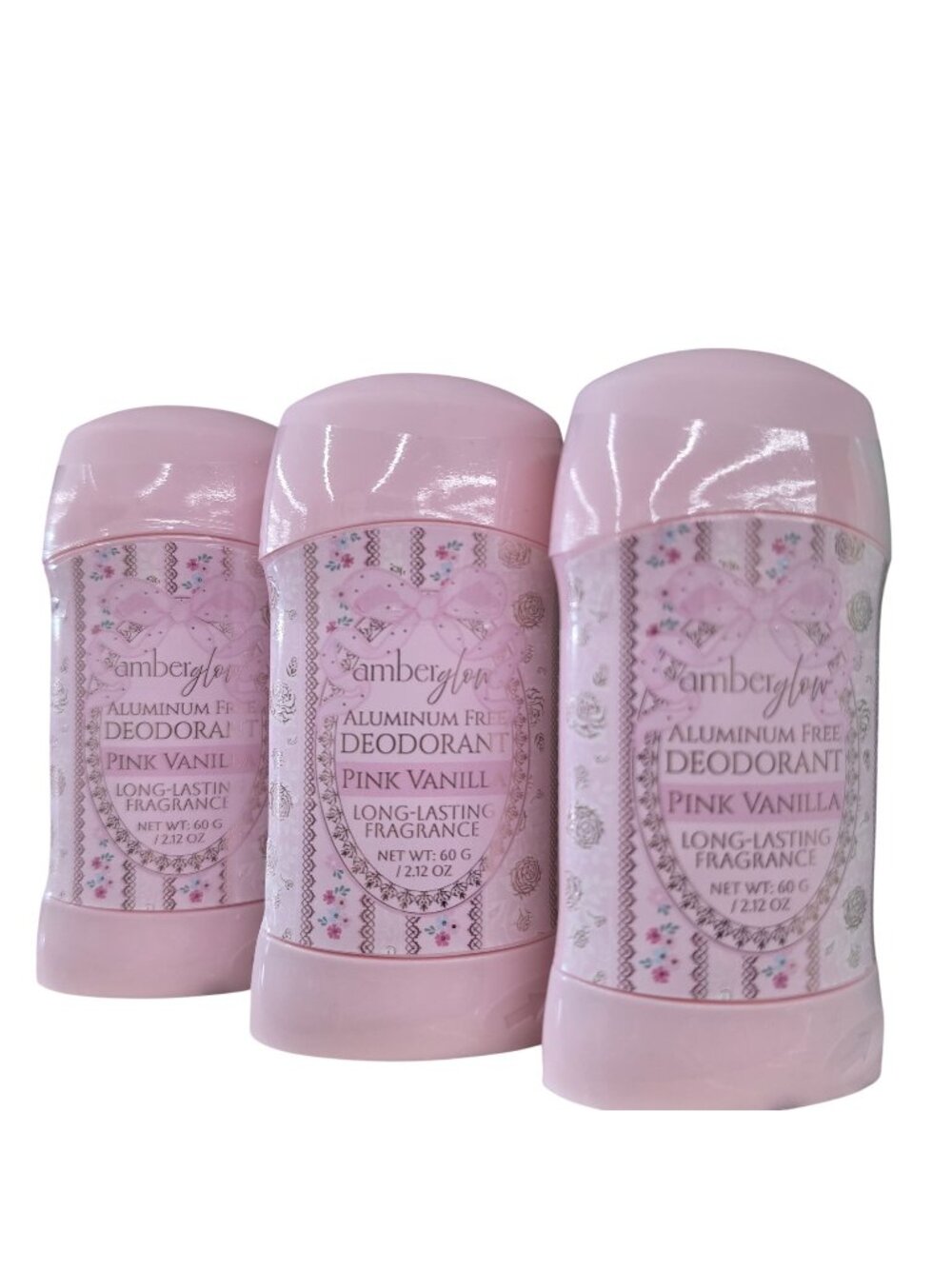 Amberglow Aluminum-Free Deodorant Pink Vanilla 60g Long Lasting Fragrance set 3